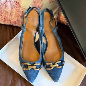 Donald J. Pliner Blue Suede Flats with Gold Accents